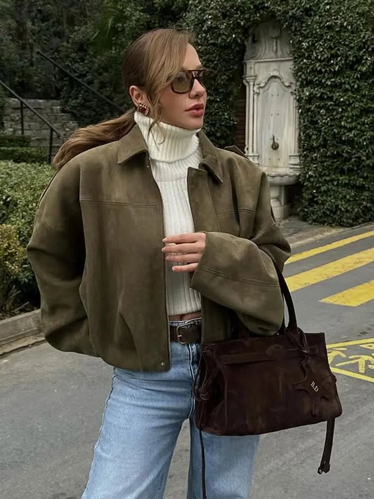 Sophie | Veste Femme Coupe Ample de Transition en Vert Élégant