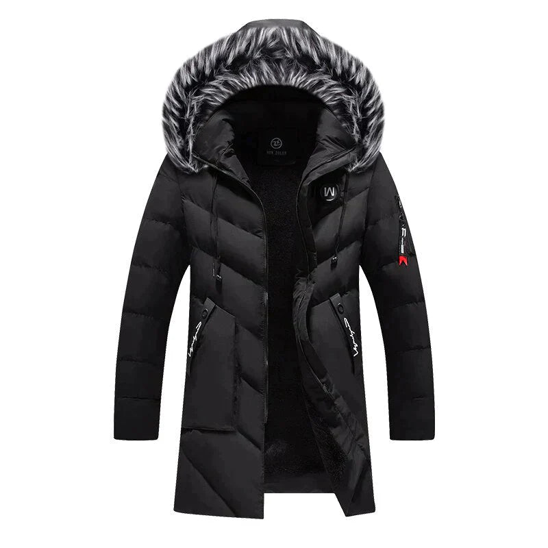 Theodore | Manteau Homme Hiver Long Matelassé | Capuche Fourrure & Doublure Polaire