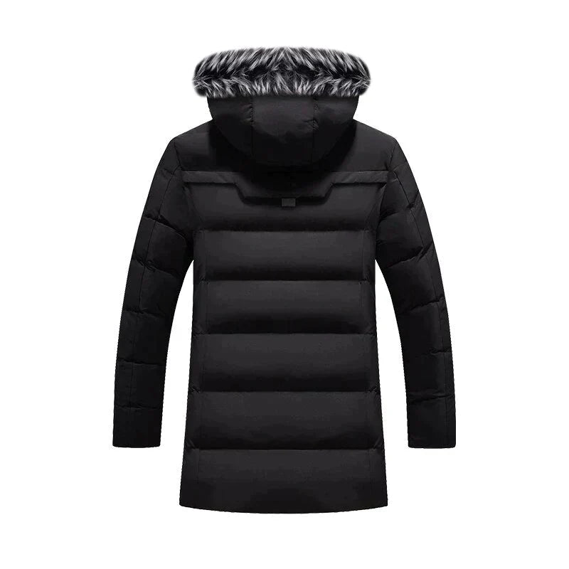 Theodore | Manteau Homme Hiver Long Matelassé | Capuche Fourrure & Doublure Polaire