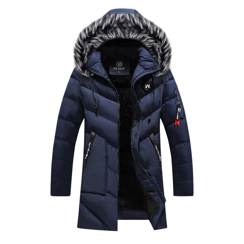 Theodore | Manteau Homme Hiver Long Matelassé | Capuche Fourrure & Doublure Polaire