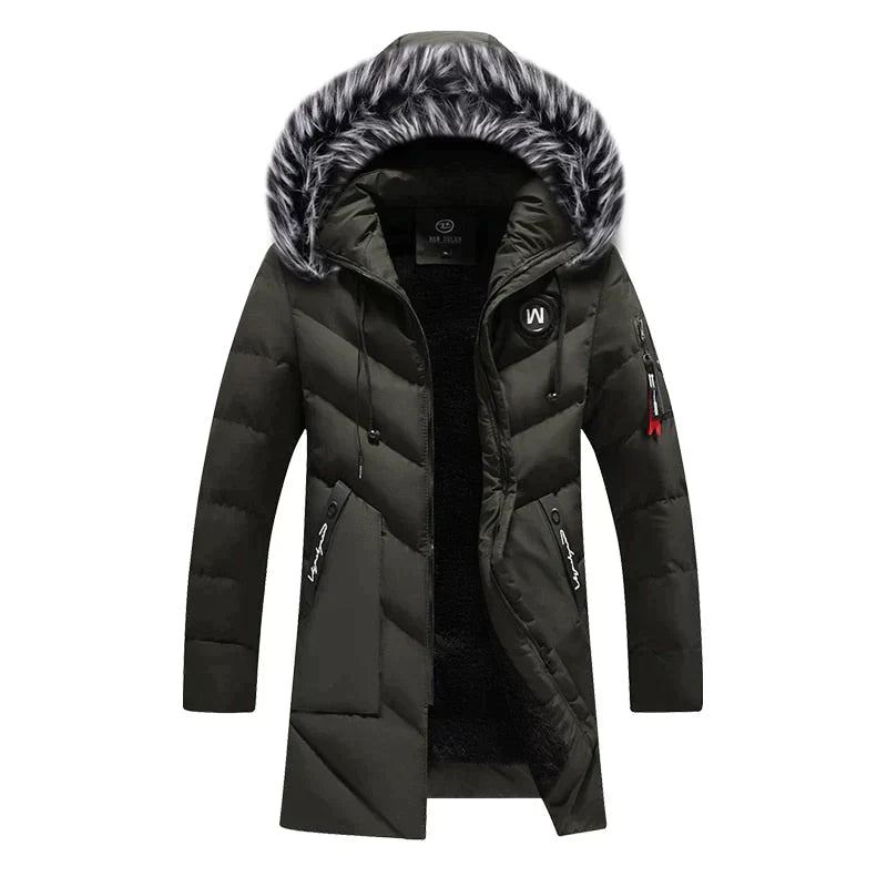 Theodore | Manteau Homme Hiver Long Matelassé | Capuche Fourrure & Doublure Polaire