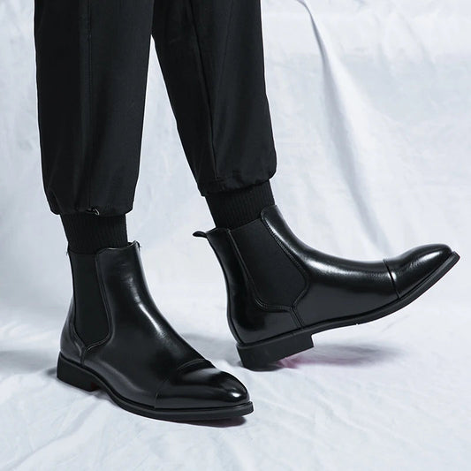 Greystone | Bottines Chelsea Homme Élégantes en Cuir avec Bout Droit et Élastiques Latéraux