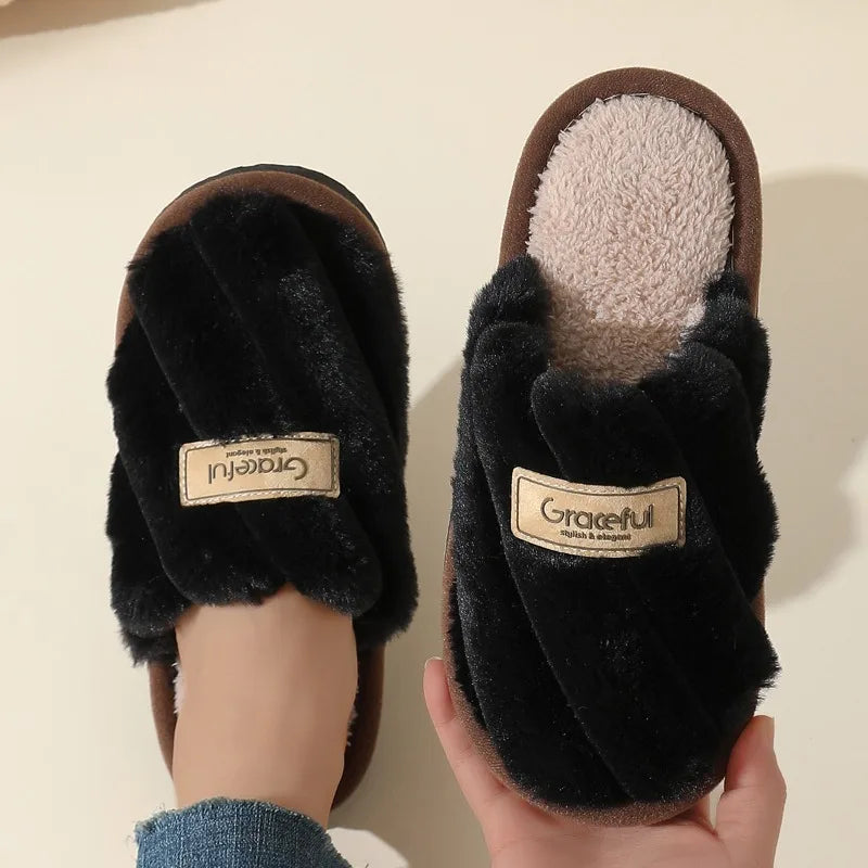 Monique | Chaussons Femme Ouverts en Peluche Douce avec Coussin Moelleux & Confort d’Intérieur