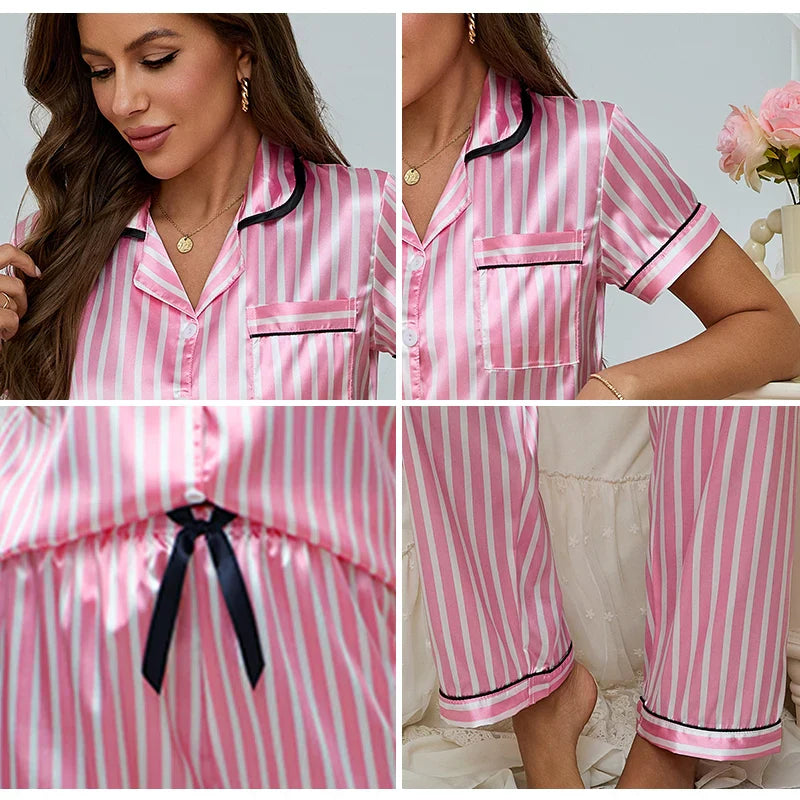 Marine | Pyjama Femme 2 Pièces Rose avec Chemise Rayée et Pantalon Confortable