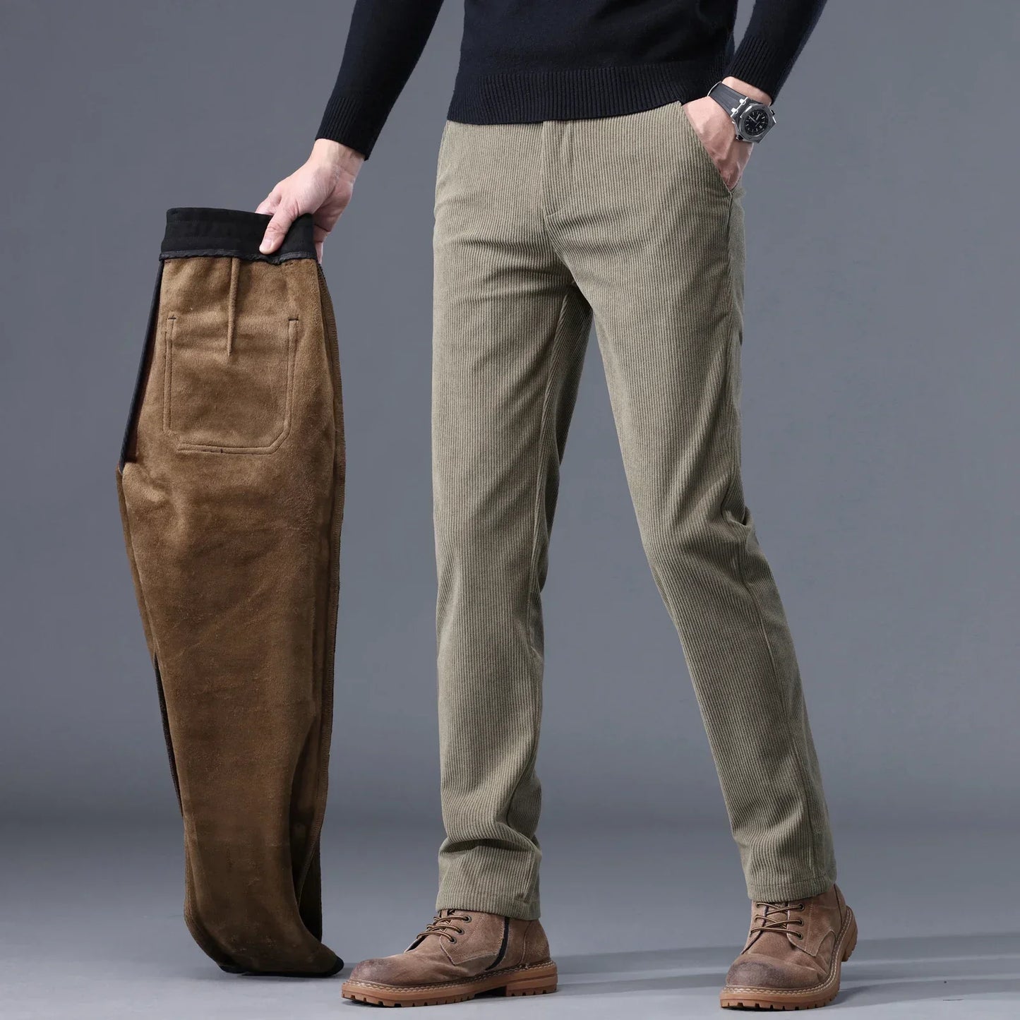 Everton | Pantalon Homme en Velours Doublé Polaire Slim Fit