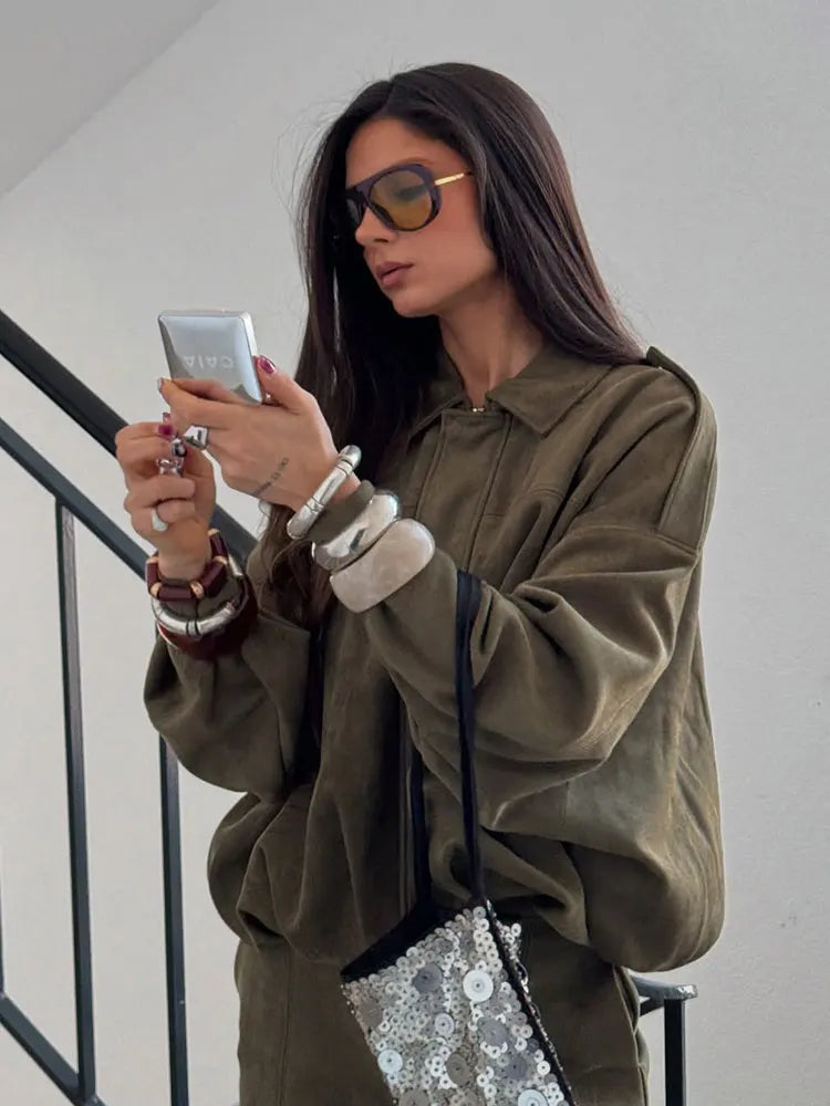Sophie | Veste Femme Coupe Ample de Transition en Vert Élégant