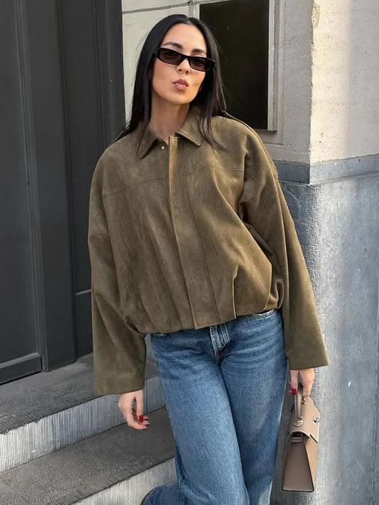 Éléador | Veste oversize en daim vert femme