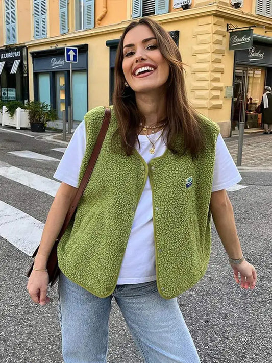 Sidonelle | Veste Sans Manches Femme en Polaire Douce – Gilet Chaud Uni Idéal Mi-Saison