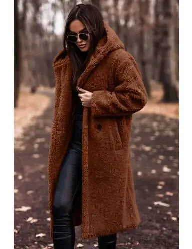 Carmeline | Manteau long femme en peluche avec capuche, confortable et chaud