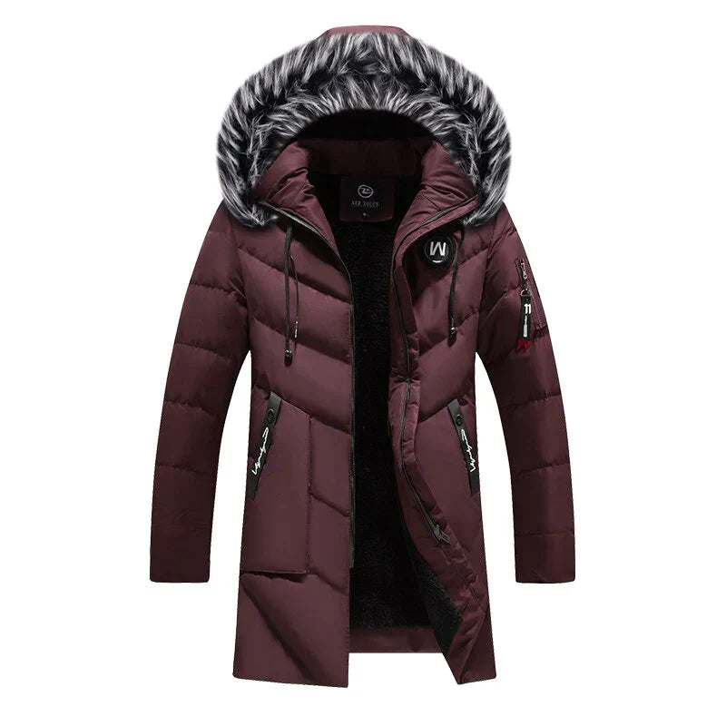 Theodore | Manteau Homme Hiver Long Matelassé | Capuche Fourrure & Doublure Polaire