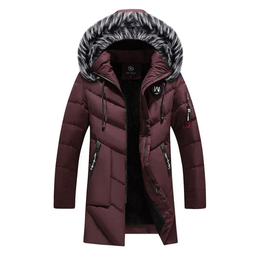 Theodore | Manteau Homme Hiver Long Matelassé | Capuche Fourrure & Doublure Polaire