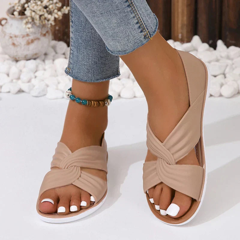 Ombeline | Sandales Orthopédiques Ouvertes à Bout avec Brides Croisées et Semelle Plate pour Femme