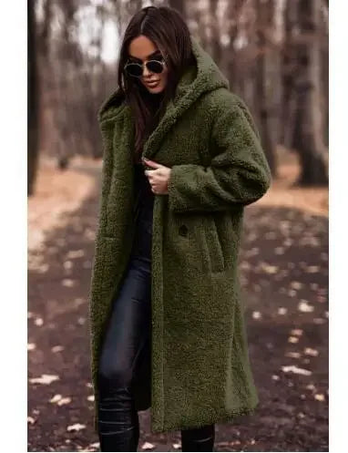Carmeline | Manteau long femme en peluche avec capuche, confortable et chaud