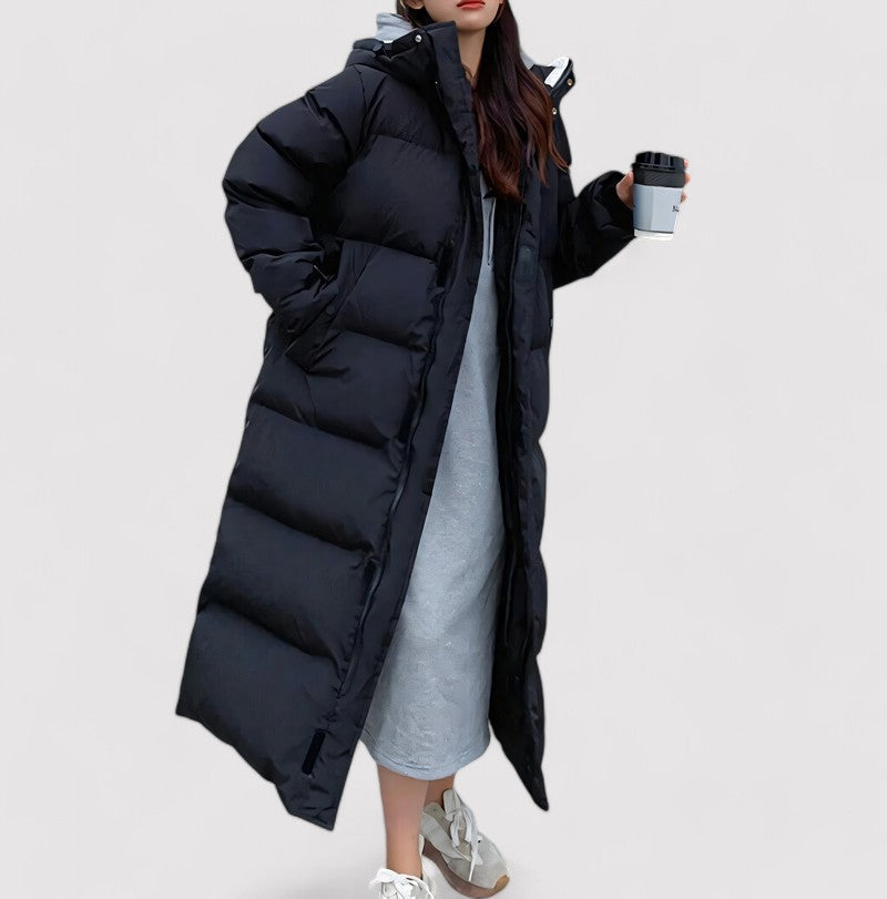 Puffer Parka Longue Femme | Veste Noire Imperméable avec Capuche