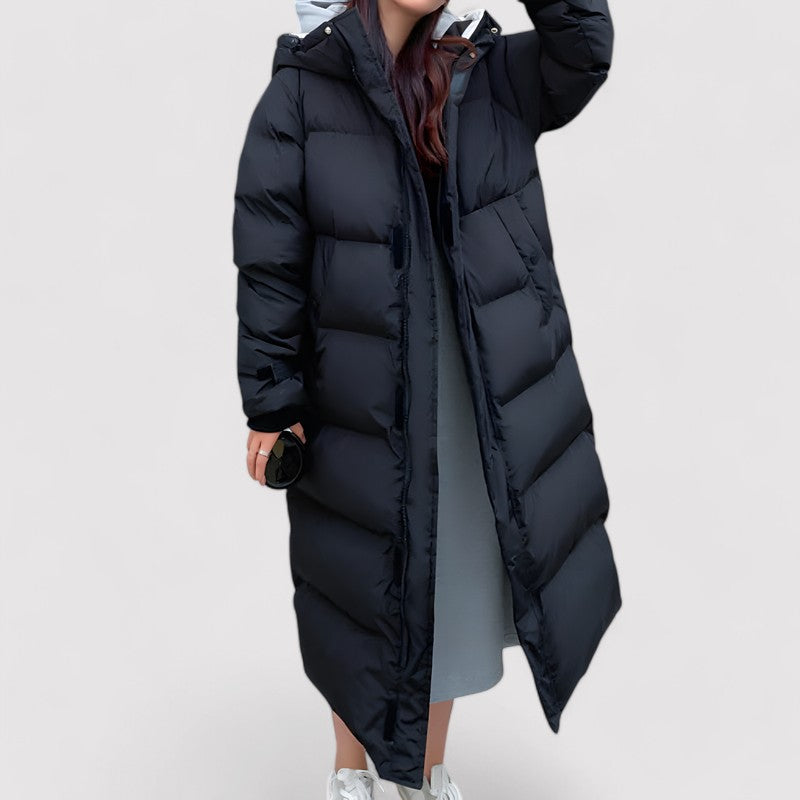 Puffer Parka Longue Femme | Veste Noire Imperméable avec Capuche