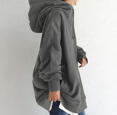 Ismérie | Veste à Capuche Femme Zippée Longue Coupe Ample avec Cordon, Style Décontracté & Confortable