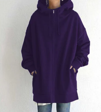 Ismérie | Veste à Capuche Femme Zippée Longue Coupe Ample avec Cordon, Style Décontracté & Confortable