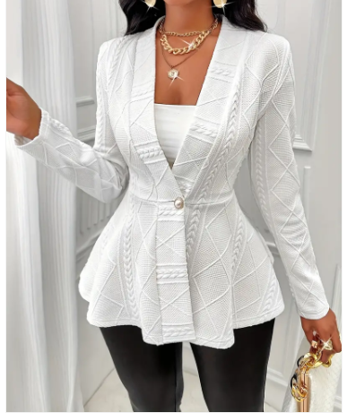 Sidonie | Blazer Femme Élégant à Bouton Unique – Tissu Texturé, Décolleté Profond et Coupe A-Ligne