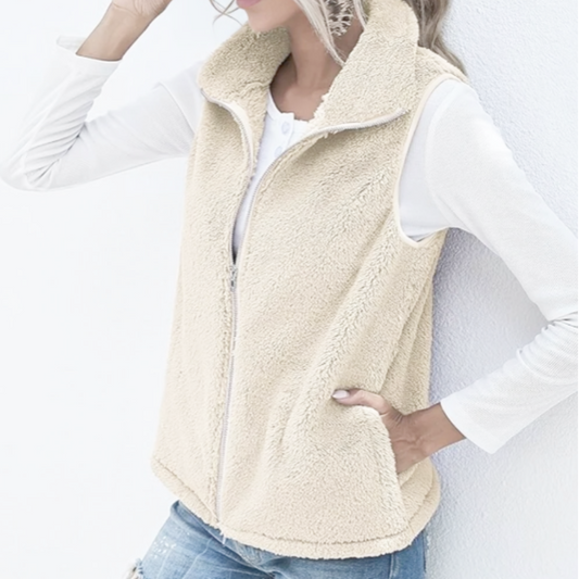 Viridienne | Gilet Teddy Femme Doux à Zip Complet, Couleur Unie, Confort Hivernal
