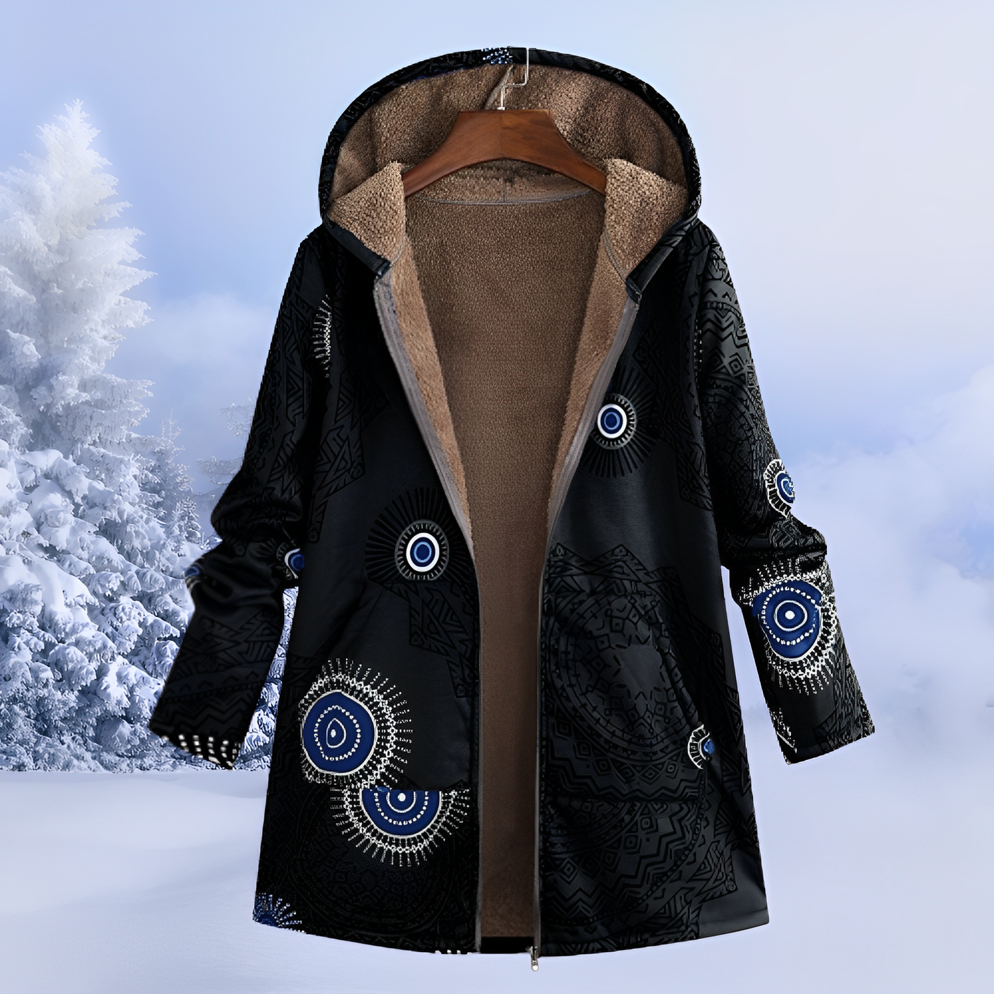 Veste d’Hiver Femme Aria | Douceur Fausse Fourrure & Motif Ethnique