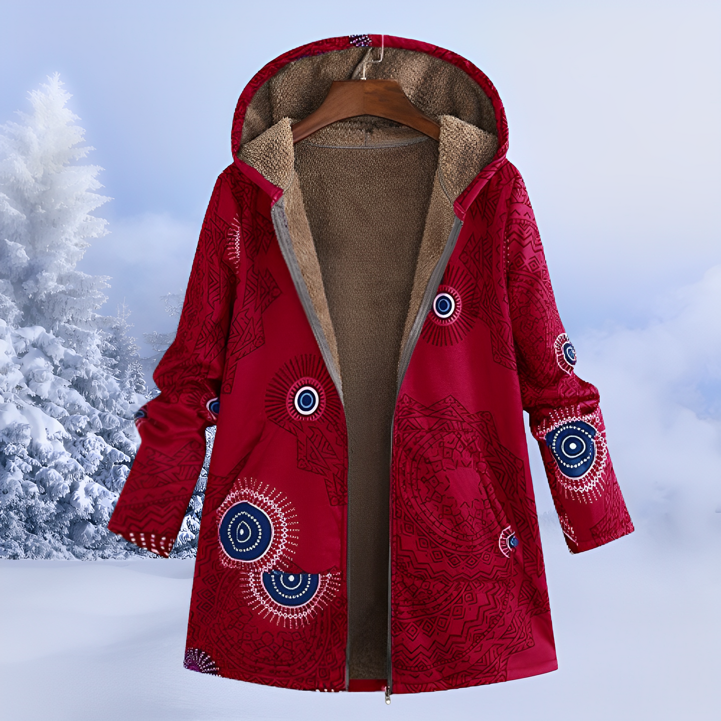 Veste d’Hiver Femme Aria | Douceur Fausse Fourrure & Motif Ethnique