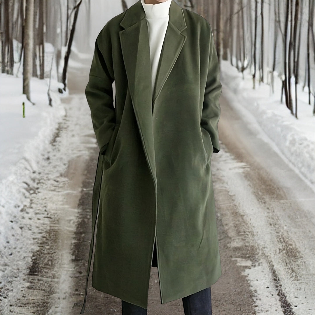 Conrad | Manteau homme long laine couleur unie col classique coupe droite