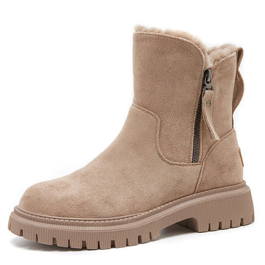 Cassandra | Bottines Femme Effet Suède à Zip Latéral et Doublure Fourrure