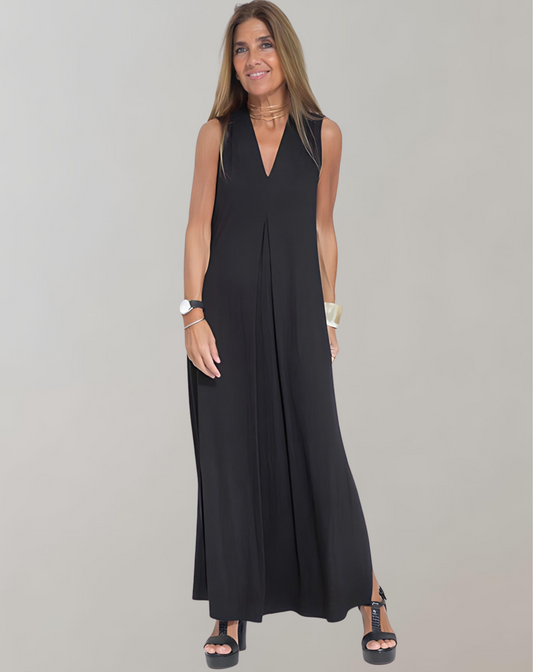 Philomène | Robe Longue Lin Femme Été – Sans Manches, Fendue & Col V Épuré