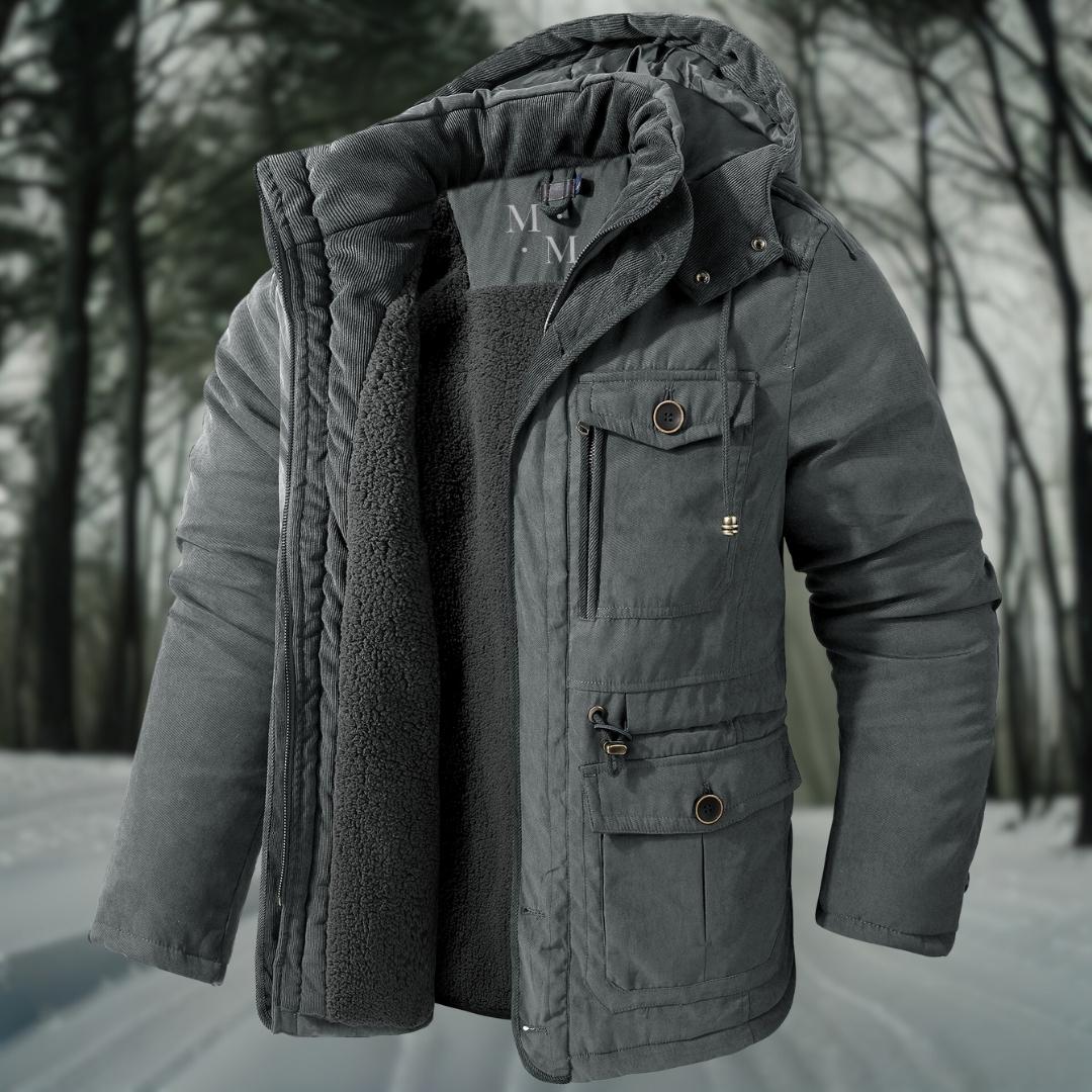 Dorian | Veste Homme Hiver Chaude Doublée avec Capuche, Taille Ajustable & Poches