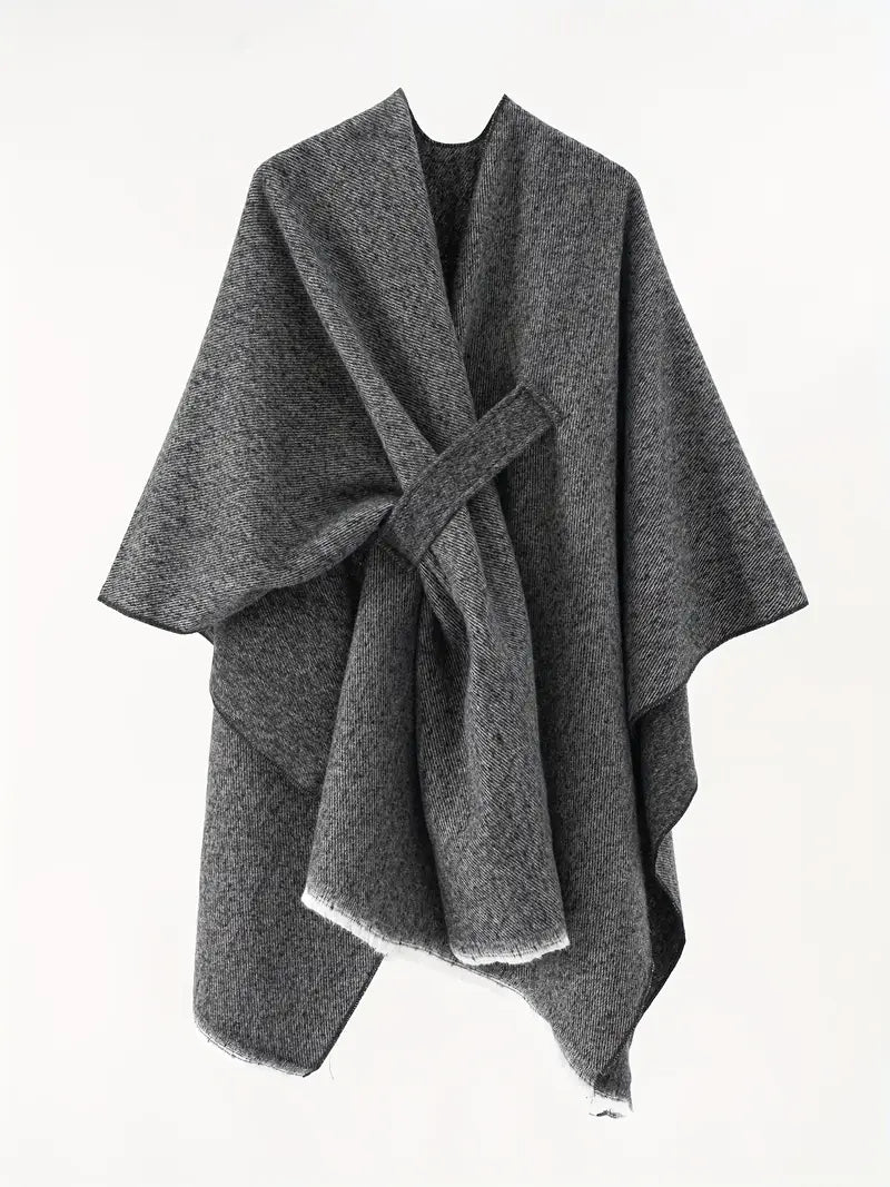 Prunelle | Châle Asymétrique Femme | Grande Étole avec Ceinture pour Automne & Hiver