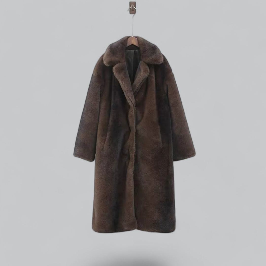 Tatienne | Manteau Long Femme en Fausse Fourrure Marron Foncé | Luxe Hiver Élégant