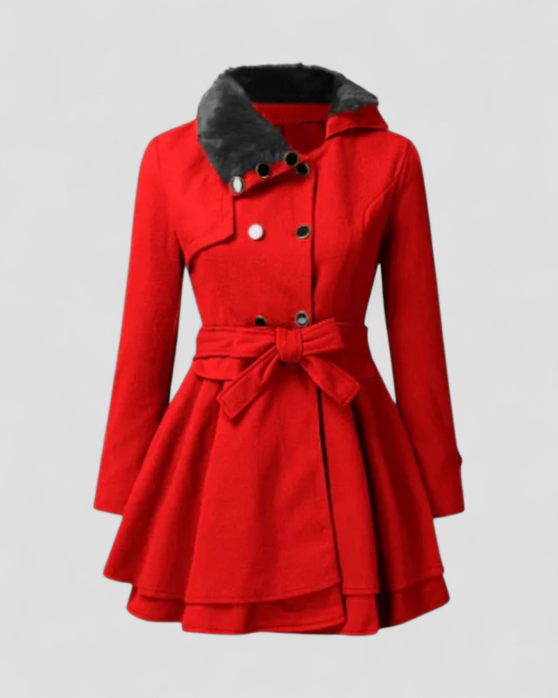 Thaïs-Marie | Manteau Hiver Femme Ceinturé à Double Boutonnage avec Col en Fourrure | Élégance Chic