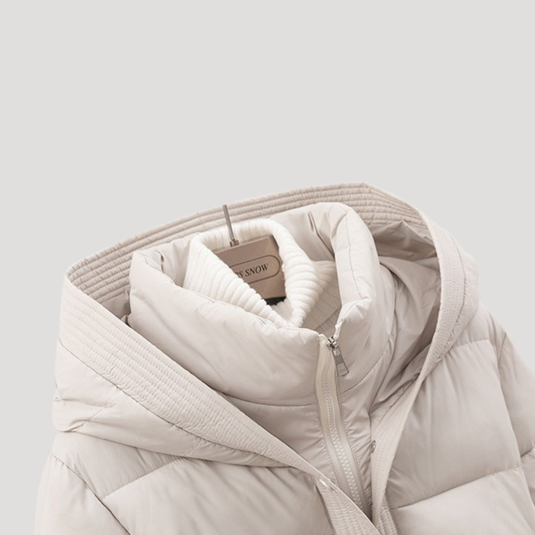 Solange | Veste Femme Matelassée à Capuche | Manteau d’Hiver Ceinturé