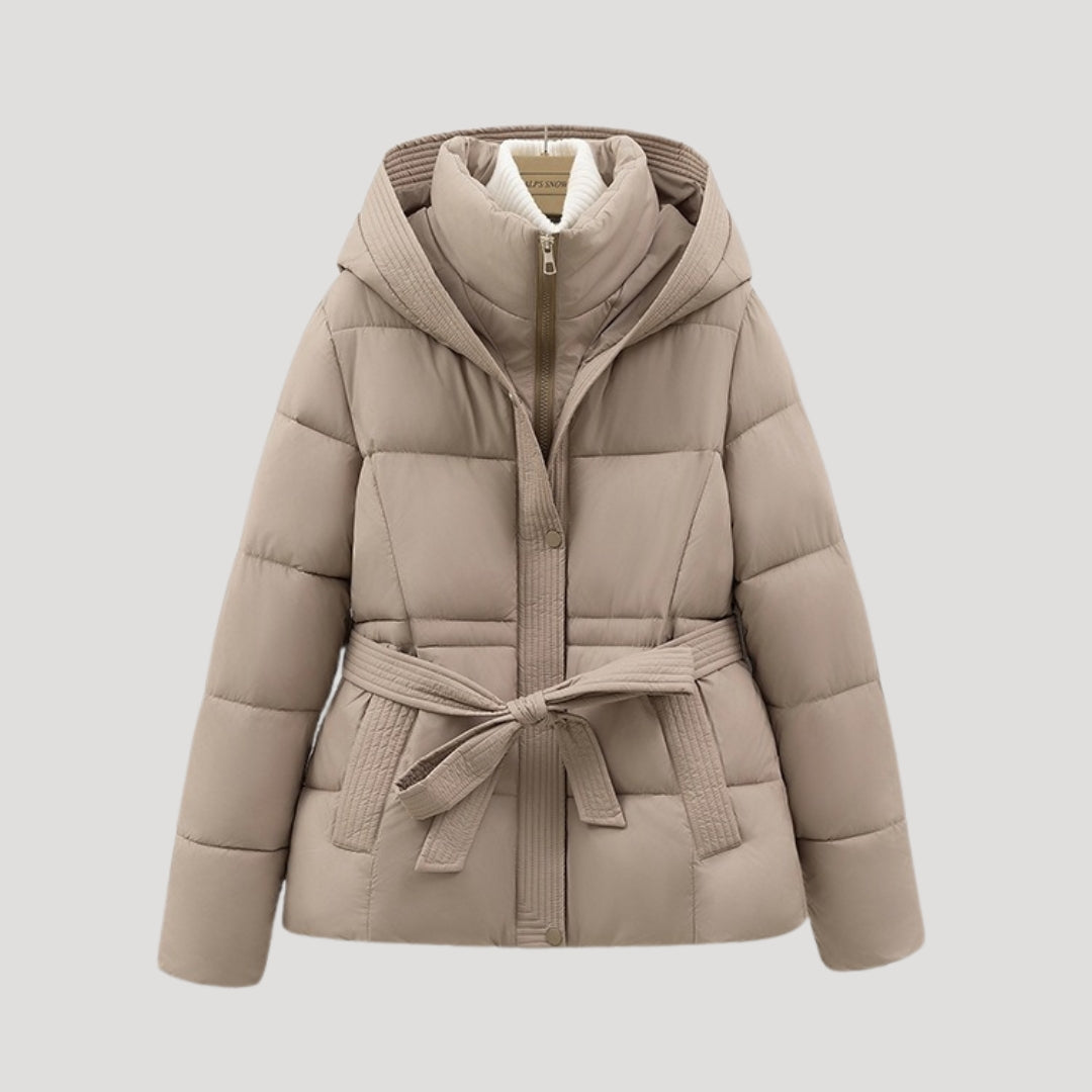 Solange | Veste Femme Matelassée à Capuche | Manteau d’Hiver Ceinturé
