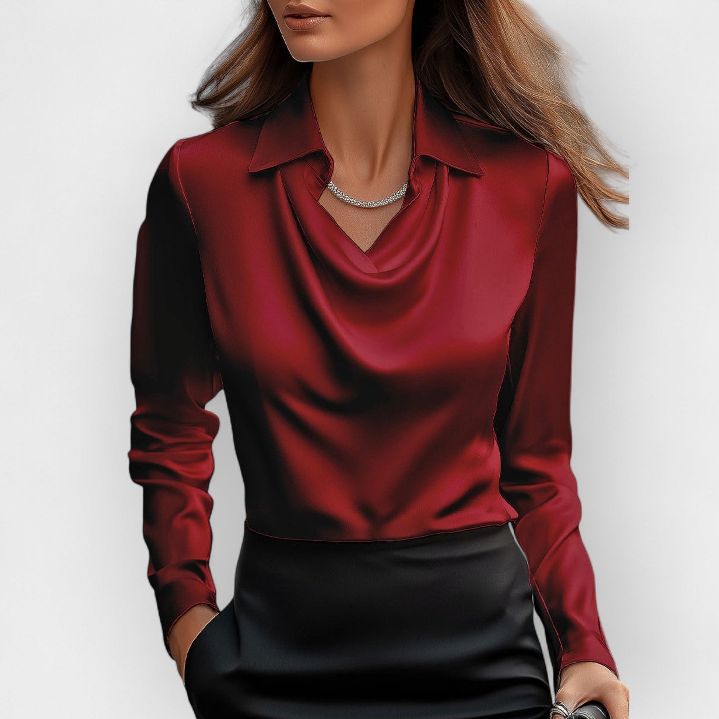 Blouse Satin Femme | Col Cascade Fluide et Élégant