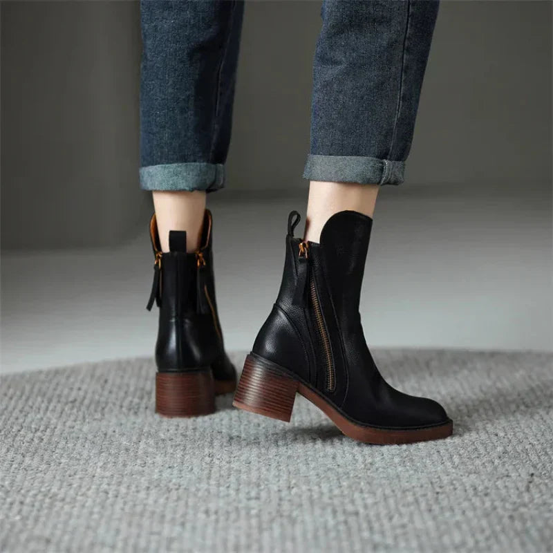 Ninon | Bottines Femme Zip-Up avec Talon Bloc et Fermeture Éclair Latérale