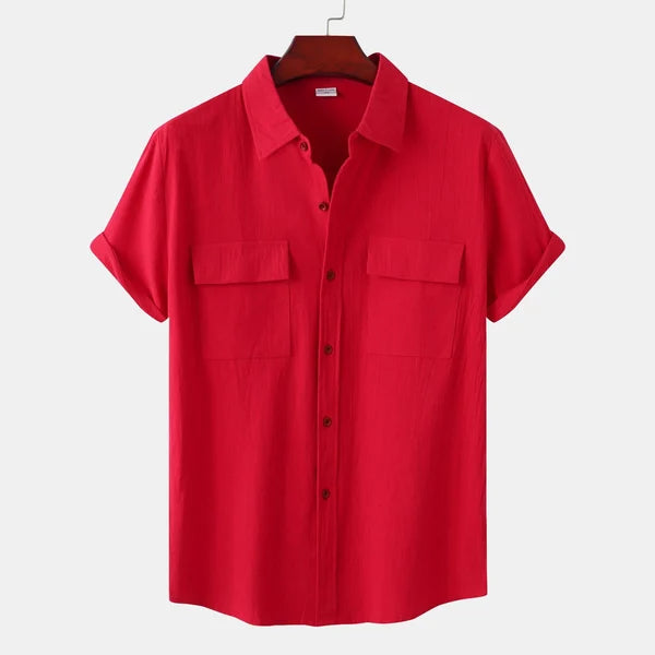 Wilhelm | Chemise Homme Manches Courtes Style Décontracté avec Col Revers et Poches à Rabat – Idéale pour l’Été