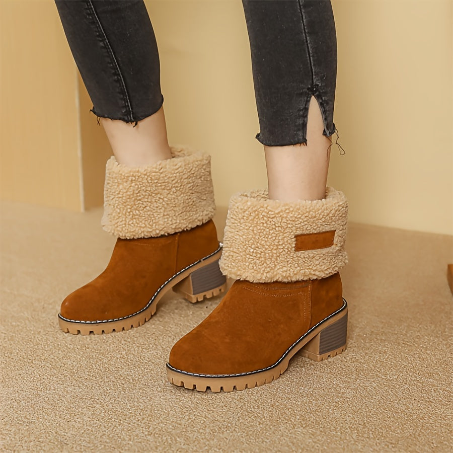 Astrine | Bottes Hiver Femme, Chaussures Slip-On à Talon Bloc avec Doublure Chaude et Tige Pliable