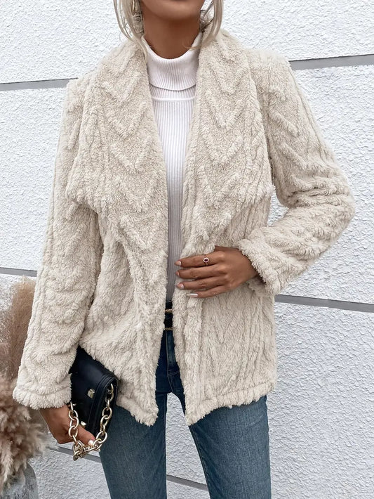 Sidonie | Veste Femme Blanche Élégante en Peluche Teddy Douce et Confortable