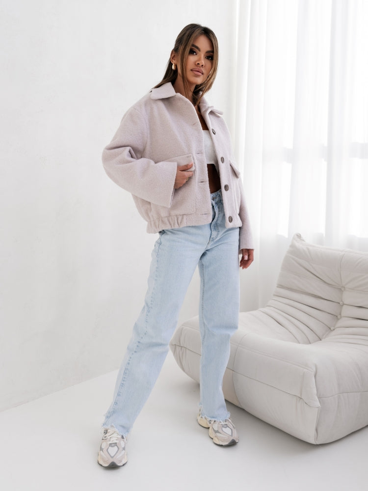 Short Jacket Femme | Veste Courte en Tissu Doux avec Grandes Poches