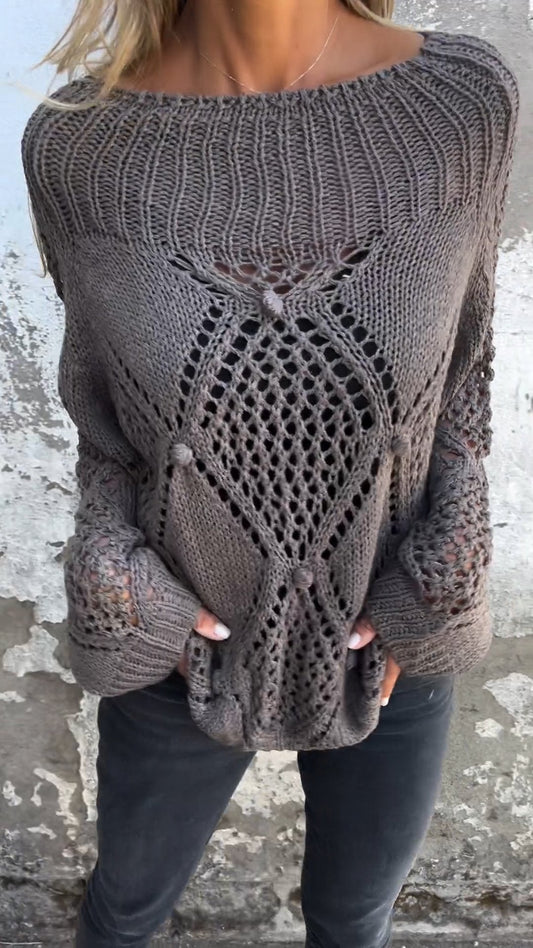 Béatice | Pull Femme Tricoté à Col Rond et Manches Longues avec Design Ajouré