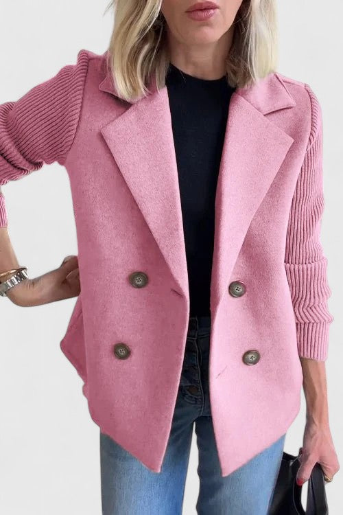 Blazer Femme Élégant à Manches Tricot | Coupe Moderne à Double Boutonnage