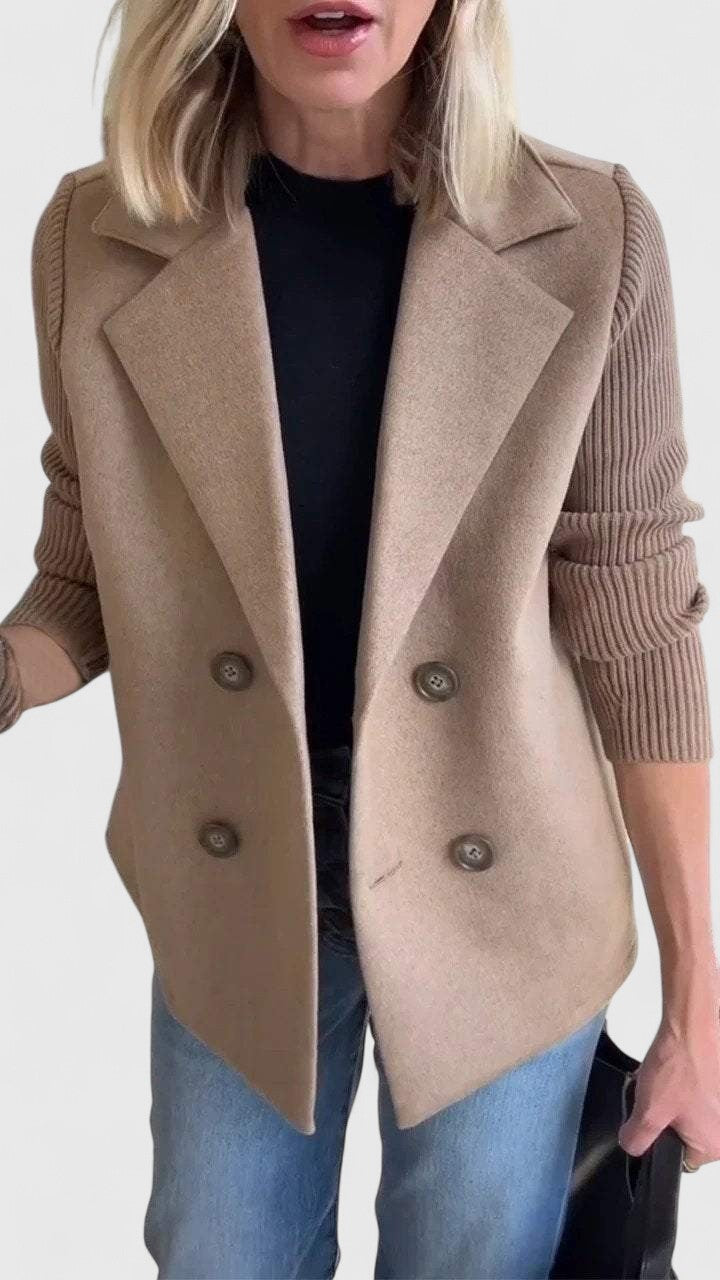 Blazer Femme Élégant à Manches Tricot | Coupe Moderne à Double Boutonnage