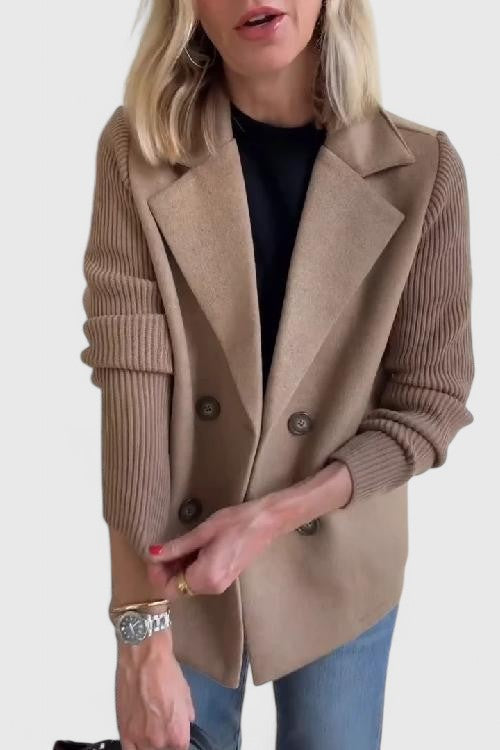Blazer Femme Élégant à Manches Tricot | Coupe Moderne à Double Boutonnage