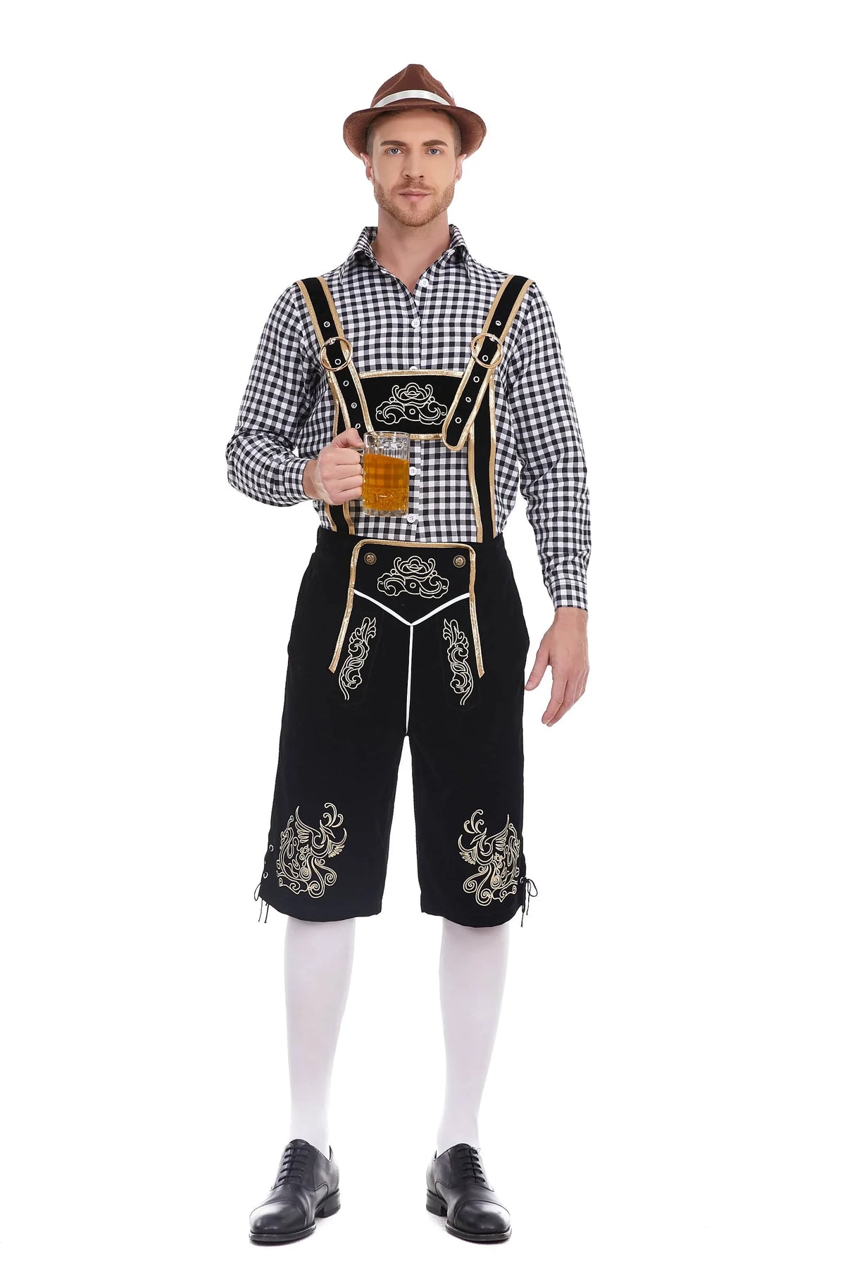 BayernTracht™ | Herren-Lederhosen-Kostüm im 3-teiligen Set mit Hut und Hosenträgern