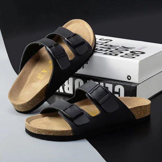 Geoff | Sandales en Cuir Homme à Double Bride Ajustable, Classiques et Confortables pour l'Été