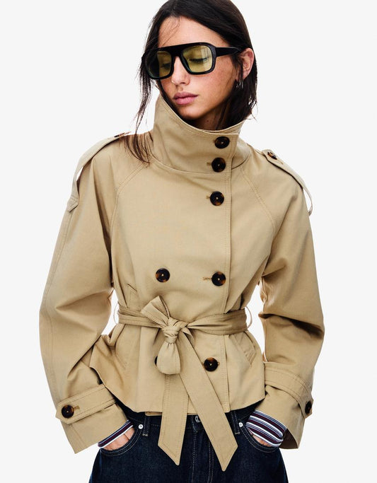 Trench Court Femme avec Ceinture Taille pour Look Urbain Élégant