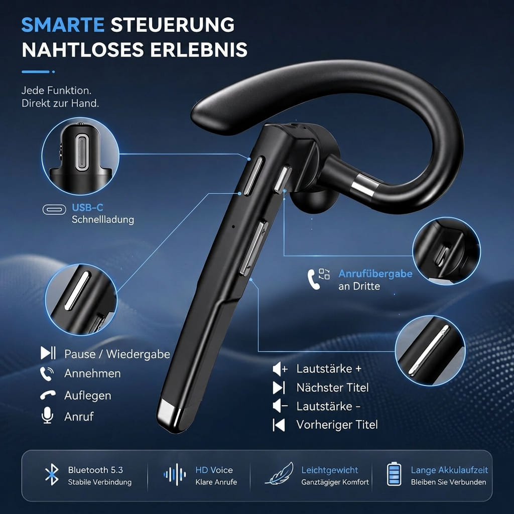 ClariVox™ | Bluetooth-Headset mit Dual-Mikrofon und Geräuschreduzierung