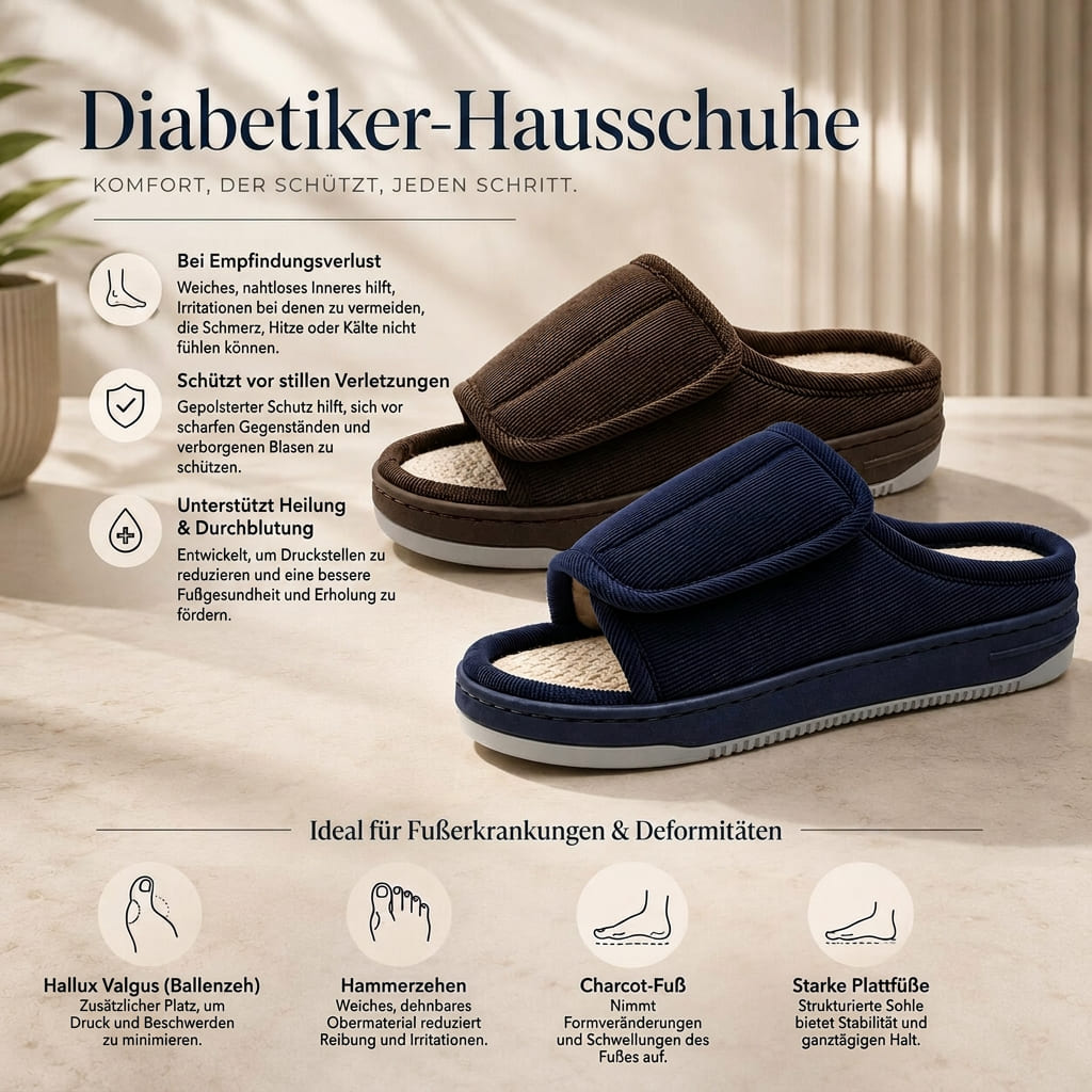 SoftStride™ | Extraweite Hausschuhe für geschwollene Füße mit Klettverschluss