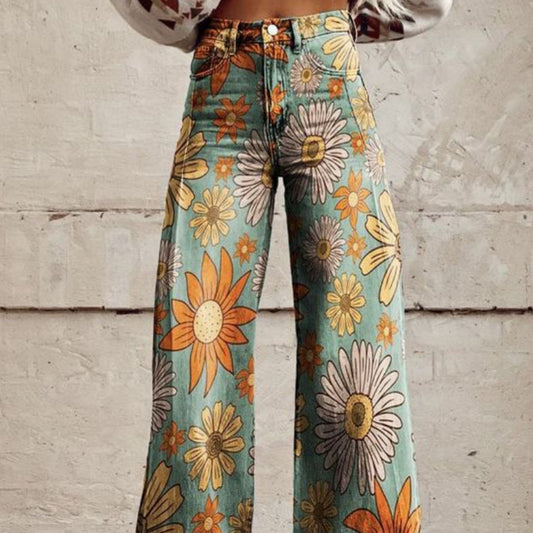 Hermine | Pantalon Large Femme Taille Haute Imprimé Stylé et Léger
